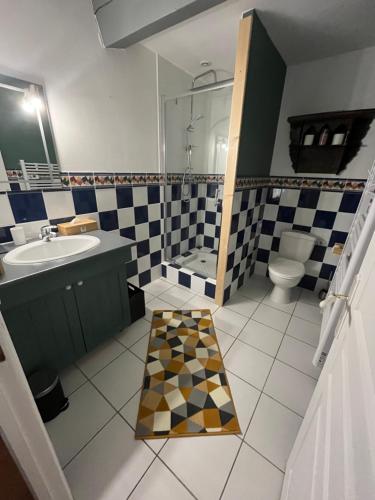een badkamer met een wastafel, een douche en een toilet bij Chai de Villeneuve in Villeneuve-la-Rivière