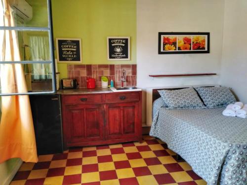 a bedroom with a bed and a sink and a counter at Apartamento Monoambiente Independiente en Salto Ciudad in Salto