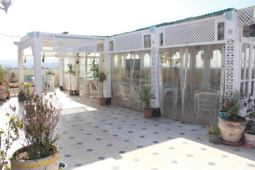 un patio avec des plantes en pot dans un bâtiment dans l'établissement Osiris Hotel Cairo, au Caire