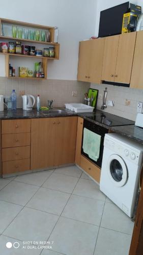 een keuken met een vaatwasser en een wasmachine bij 1 bedroom flat 200m from the beach in germasogia tourist area in Limassol