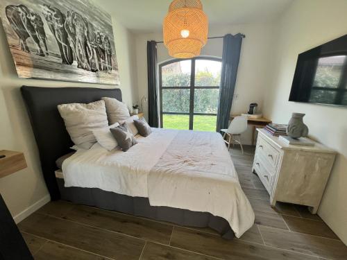 ein Schlafzimmer mit einem großen Bett und einem Fenster in der Unterkunft La Chambre Cézanne in Aix-en-Provence