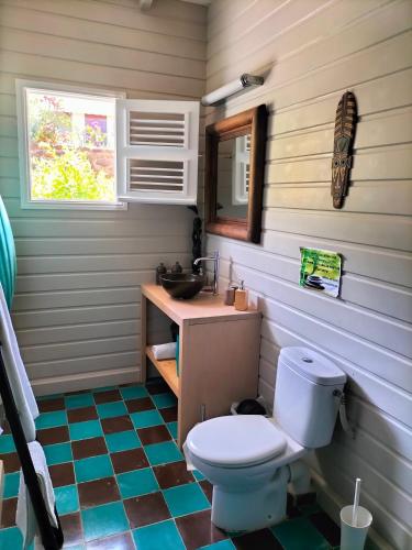 a bathroom with a toilet and a sink at LA MAISON BLEUE - Les Hauts de la Baie in Terre-de-Bas