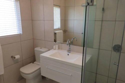 a bathroom with a toilet and a sink and a shower at Lake Brenton Paradise in Knysna