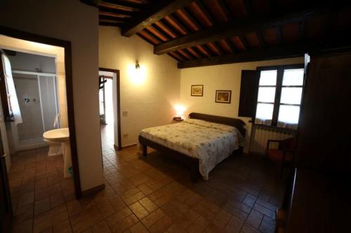 1 dormitorio con 1 cama y lavamanos en una habitación en Agriturismo Il Vignone en Castagneto Carducci