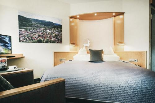 a bedroom with a large bed and a tv at Hotel Koch in Bad Liebenzell