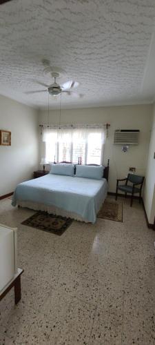 a bedroom with a large bed and a ceiling at Eslyn Villa in Runaway Bay