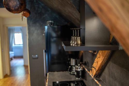 a kitchen with a stove and a refrigerator at Country House Trata in Kranjska Gora