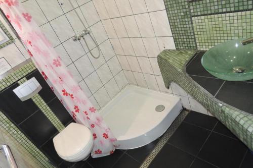 a small bathroom with a toilet and a sink at holiday home, Nowe Warpno in Nowe Warpno