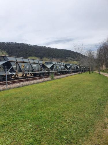 a train is on the tracks near a field at JÁNDALA in Unquera