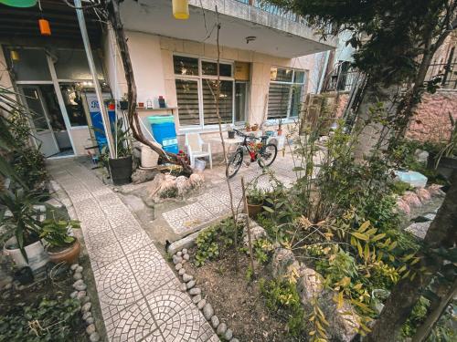 a bike parked in front of a building at CityHub in Antalya