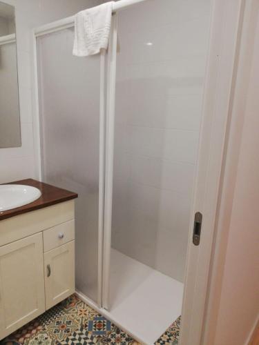 a shower stall in a bathroom with a sink at Calle Carmen Céntrico Amplio in Pamplona