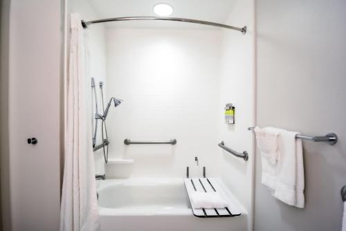 a white bathroom with a tub and a sink at Holiday Inn Express Hotel & Suites Tampa-USF-Busch Gardens by IHG in Tampa