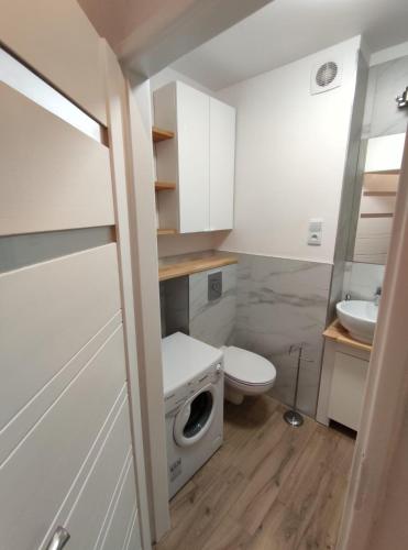 a small bathroom with a toilet and a sink at Krasickiego 12 Gdynia Centrum in Gdynia