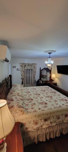 a bedroom with a large bed and a lamp at Holland Farmhouse Inn B&B in Holland