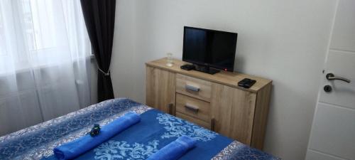 a bedroom with a bed and a television on a dresser at Apartman Cer in Banja Koviljača