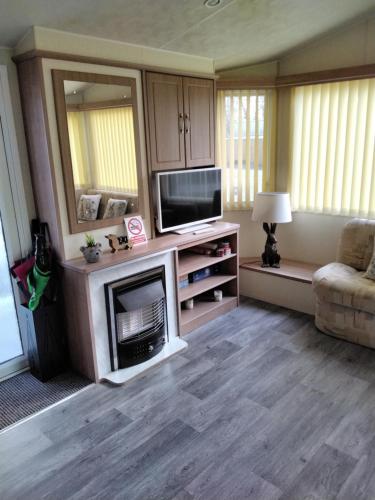 Una televisión o centro de entretenimiento en 19 Laurel Close Highly recommended 6 berth holiday home with hot tub in prime location