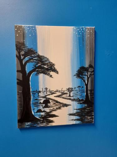a painting of a beach with palm trees at Ozi Inn Backpackers - Perth -Valid International Passport Required in Perth