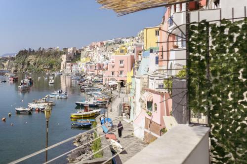 a view of a harbor with boats in the water at Calilla house by Procida Reserve in Procida