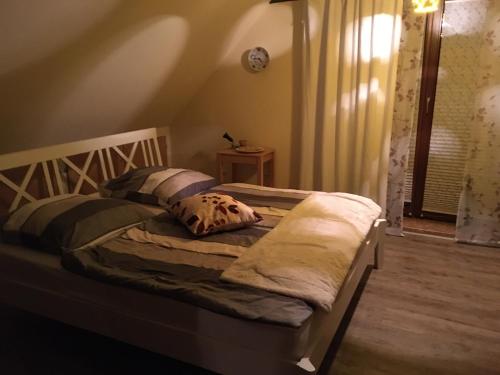 1 cama con 2 almohadas en una habitación en Ferienwohnung Nähe Boltenhagen en Arpshagen