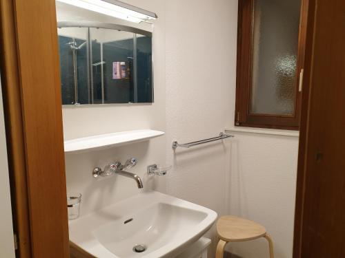 y baño con lavabo, espejo y aseo. en Tschuggen 4 en Blatten bei Naters