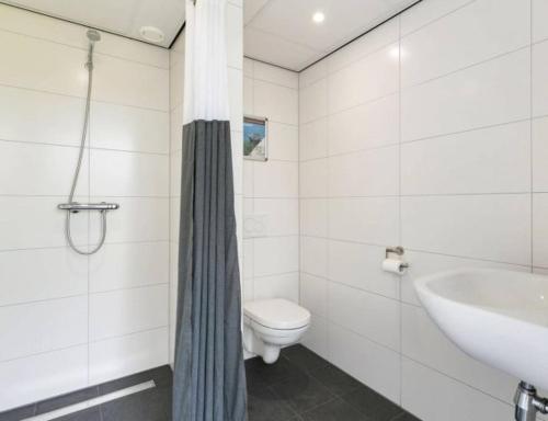 a white bathroom with a toilet and a sink at Buiten aan de Baak in Steenbergen