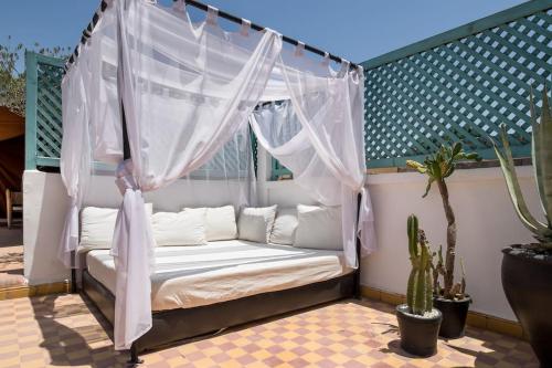 a swinging bed in a room with cactus at Riad Al Tainam in Marrakesh