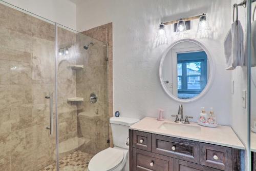a bathroom with a shower and a toilet and a sink at Florida Home Travel NursesandExtended Stays Welcome in St Petersburg