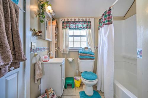 a bathroom with a toilet and a sink and a window at Mayville Getaway - Walk to Chautauqua Lake! in Mayville