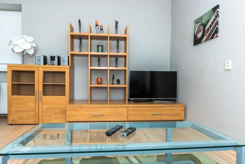 Televízia a/alebo spoločenská miestnosť v ubytovaní Apartman v centre Rimavskej Soboty