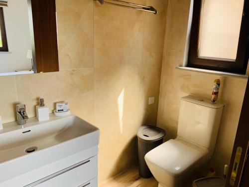 y baño con aseo y lavamanos. en Magnolia CAPTAINS HOUSE with A POOL, en Limassol