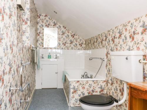 a bathroom with a toilet and a sink at Carr Cottage in Boynton