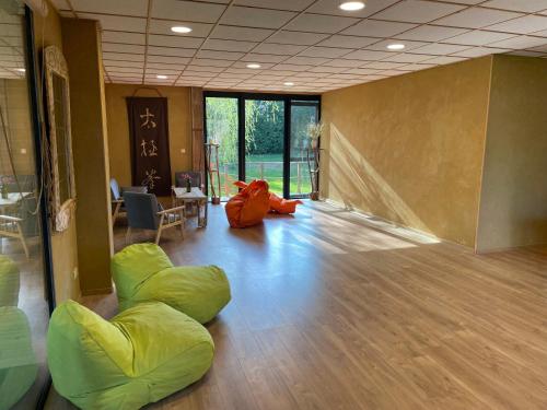 an empty room with a large green blob on the floor at Holiday home on farm (La Ferme du Tao) in Beaugies-sous-Bois
