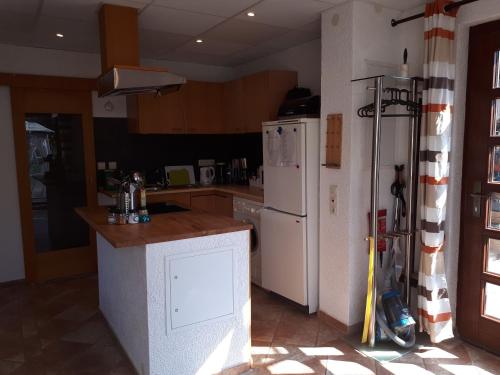 a kitchen with a white refrigerator and a counter at Haus Rosi Einliegerwohnung in Weiskirchen