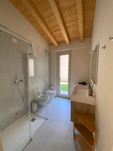 a bathroom with a shower and a sink and a toilet at Little Mier in Iseo