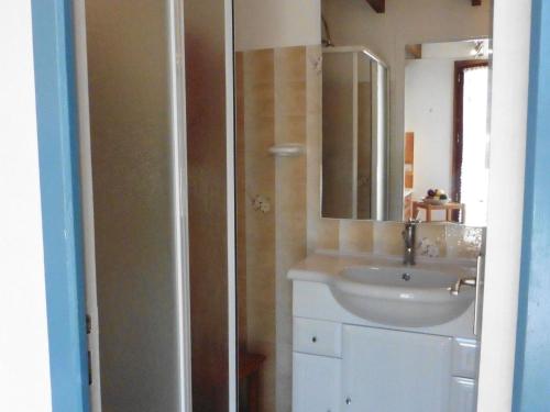 une salle de bain avec un lavabo et un miroir dans l'établissement Holiday Home on Oléron near Les Huttes Beach, à La Michelière