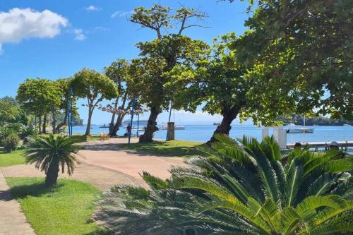 a park with trees and a path next to the water at Indy's Best Bay FrontView in Samana. in Santa Bárbara de Samaná