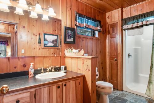 a bathroom with a sink and a toilet at Annabelle Log Home in Presque Isle