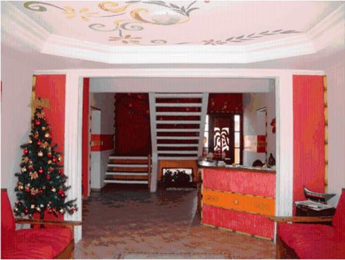 a living room with a christmas tree in a room at Peruíbe Suíte Flat Hotel in Peruíbe