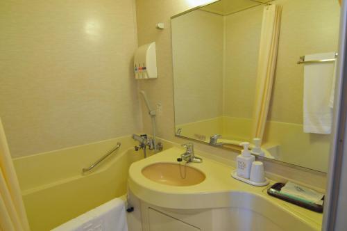 a bathroom with a sink and a mirror at Hotel Listel Shinjuku in Tokyo