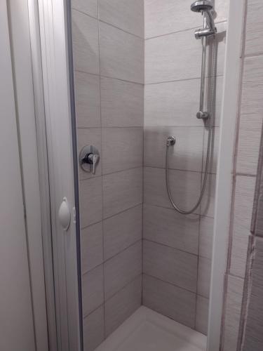 a bathroom with a shower with a glass door at La Castellana in Spina