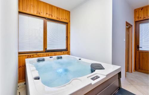 a large white bath tub in a room with windows at Lovely Home In Jastrebarsko With Sauna in Jastrebarsko