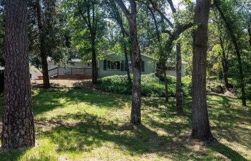 a house in the middle of a yard with trees at Magic Escape in Oakhurst