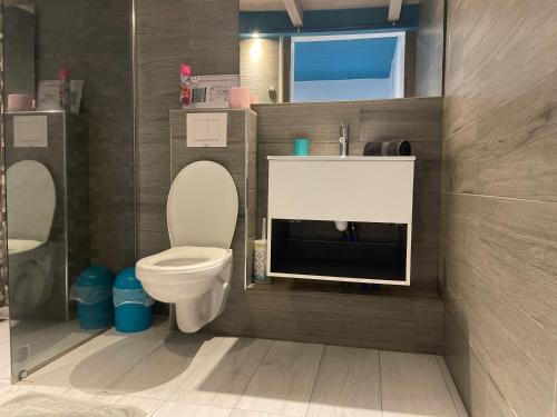 een badkamer met een toilet en een wastafel bij L'améthyste - Bungalow de charme in Cilaos