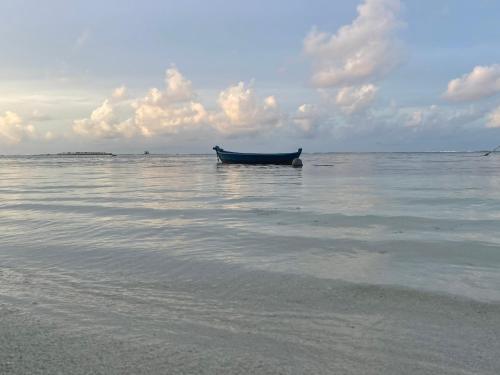 a boat sitting in the water on the beach at Atholhu Residence in Fehendhoo