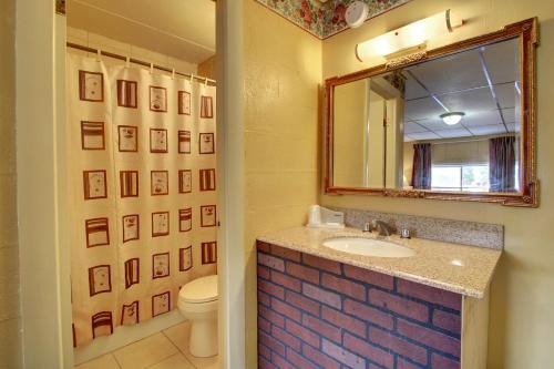 a bathroom with a sink and a mirror and a toilet at Star Motel in Macomb