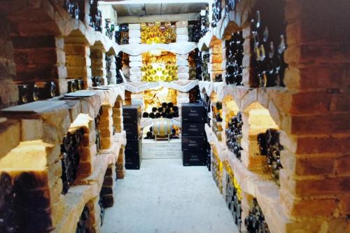 a room full of bottles of wine in a wine cellar at WALD-LAND-HOF Schloss Rosenau in Schloss Rosenau
