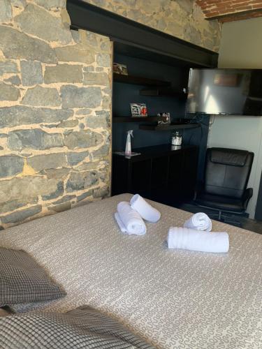 pokój z łóżkiem z ręcznikami w obiekcie Dailly studio w mieście Dailly