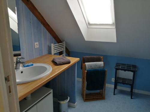 La salle de bains est pourvue d'un lavabo et d'une lucarne. dans l'établissement Appartement Saint-Malo 800m de la plage, à Saint-Malo