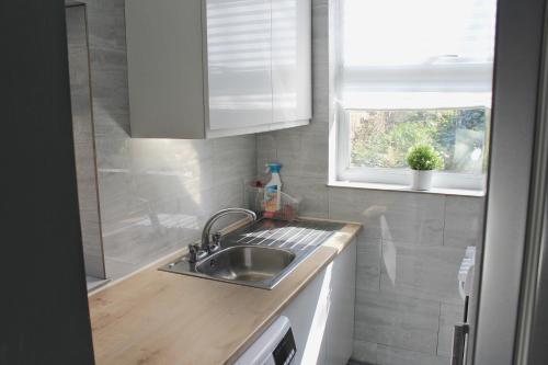 a kitchen with a sink and a window at Practical Studio, Great Location, Parking, Netflix in Belvedere