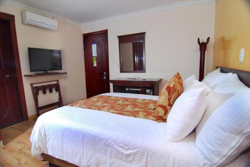 a hotel room with a bed and a television at Hotel Luxor Pereira in Pereira